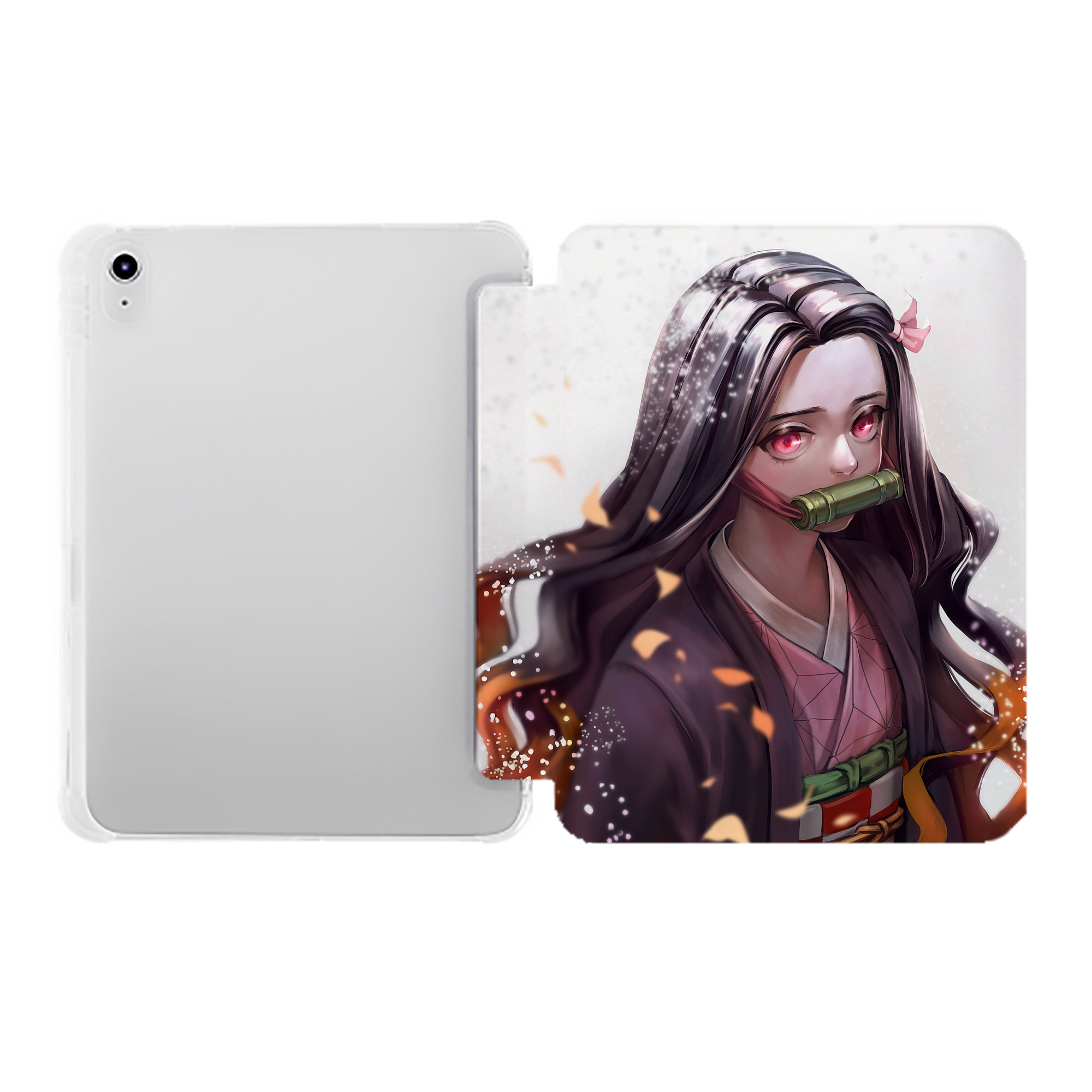 （画像用） 鬼滅の刃（きめつのやいば）竈門 禰󠄀豆子／かまど ねずこ Kamado Nezuko IPad ケース ペン収納付き 三つ折りスタンド PUレザー×シリコン 対応機種9.5/10.5/10.9インチ